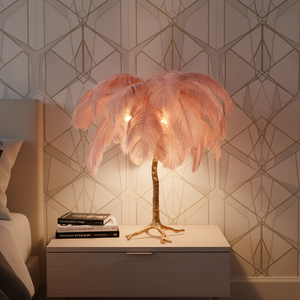 Modern Copper Table <strong>Lamp</strong> Natural Ostrich <strong>Feather</strong> <strong>Shade</strong> E14 Custom <strong>Feather</strong> Body Colors for Cozy Bedroom Ambient Lighting - Product Image 2
