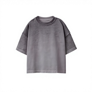 T-shirt en coton tricoté surdimensionné pour homme, manches courtes, col rond, couleur unie, style décontracté, longueur normale, coupe classique - Product Image 1