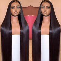 Pelucas de Cabello Humano Liso Natural Indio de 32 Pulgadas de Largo, Venta al por Mayor, 100% Cabello Humano Negro Natural con Cutícula Alineada, Pelucas con Frente de Encaje HD
