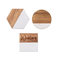Sous-Verres en Bois d'Acacia Chaudement Vendus 2026, Sous-Verres Personnalisés Blancs Hexagonaux Ronds Carrés en Bois et Marbre