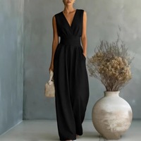 Nouvelle Collection Printemps-Été 2026 – Combinaison Élégante Sans Manches en Lin Tricoté, Taille Mi-Haute Cintrée, Col en V, Longueur Intégrale, Couleur Unie pour Femme