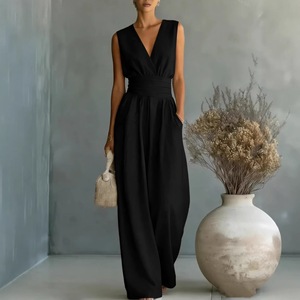 Nuova Collezione Primavera Estate 2026: Elegante <span class=keywords><strong>Tuta</strong></span> Intera da <span class=keywords><strong>Donna</strong></span> Senza Maniche con Scollo a V, Vita Stretta, Lunghezza Intera, Tinta Unita in Misto <span class=keywords><strong>Lino</strong></span> - Product Image 3