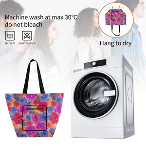 Colorful Hibiscus Flower Design Eco-friendly Reusable Grocery <b>Bags</b> <b>Foldable</b> Shoulder <b>Bag</b> <b>Foldable</b> Custom Shopping <b>Bag</b> with Logo - Product Image 5