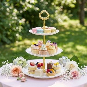 Customized Brand Modern Luxury 3-Tier Plastic Eco-Friendly Non-Toxic Mini Dessert Fruit Candy Display Dish Cake Serving Sets - Product Image 1