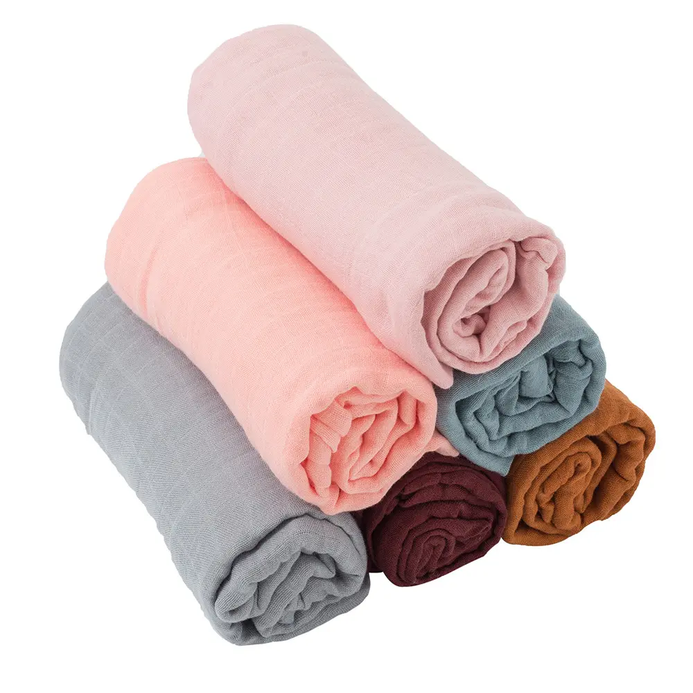 Baixo Preço Confortável Cor Sólida Soft Custom Logo Respire Bambu Algodão Musselina Bebê Swaddle Recebendo Cobertores