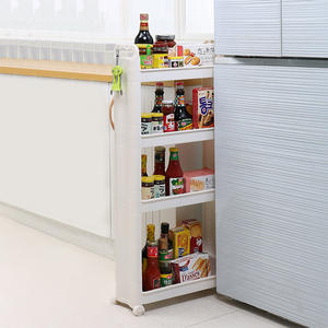 Estante de Almacenamiento para el Hogar de 3 Niveles, Estrecho, con Ruedas, para Organizar el Lateral del Refrigerador, Color Beige Marfil, Talla L - Product Image 1