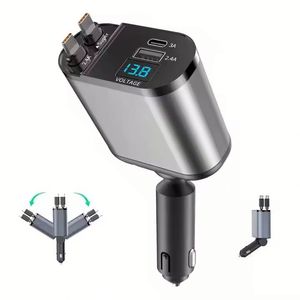100W Fast Charging Retractable Car Phone Station Charger 4 in 1 LED Digital Display 2 Cables <b>Type</b> <b>C</b> PD Quick <b>Adapter</b> - Product Image 1