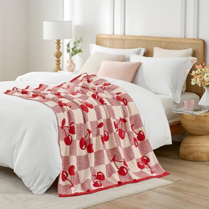 50*60" Factory Custom Premium <b>Red</b> Cherry Bow Strawberry Microfiber <b>Throw</b> Blanket Home Living Room Sofa Blanket - Product Image 2