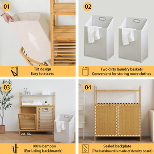 Cesto de Ropa de Bambú con 2 Bolsas y Estante |   Cesto para Ropa Plegable, Ecológico y Antiolores para el Hogar y Hoteles - Product Image 4
