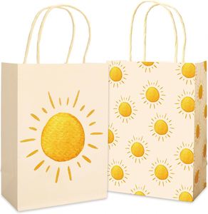 Light Yellow Boho Sunshine <b>Paper</b> <b>Gift</b> <b>Bags</b> With Handles Candy Goodie Treat <b>Bags</b> for Birthday Celebration Themed Party Supplies - Product Image 1