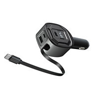 Pengisi Daya Mobil USB PD 65W dengan Kabel Data Tipe-C Retractable Terintegrasi, Layar Tampilan Tegangan Digital, Cocok untuk Mobil 12-24V