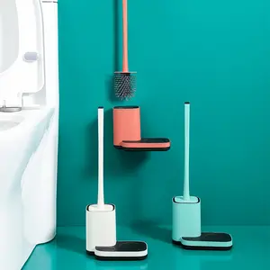 Beliebte Haushalts selbst klebende Wandbehang langen Griff kein Totwinkel weiches Silikon Toiletten reinigungs set Toiletten bürste