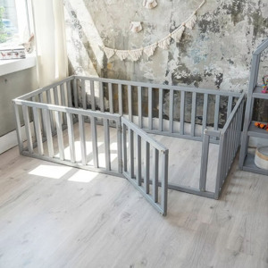 Barrière de sécurité au sol pour lit double moderne, en bois, pour enfants et bébés, parc de jeu, design Montessori, pour école, chambre et salon - Product Image 4