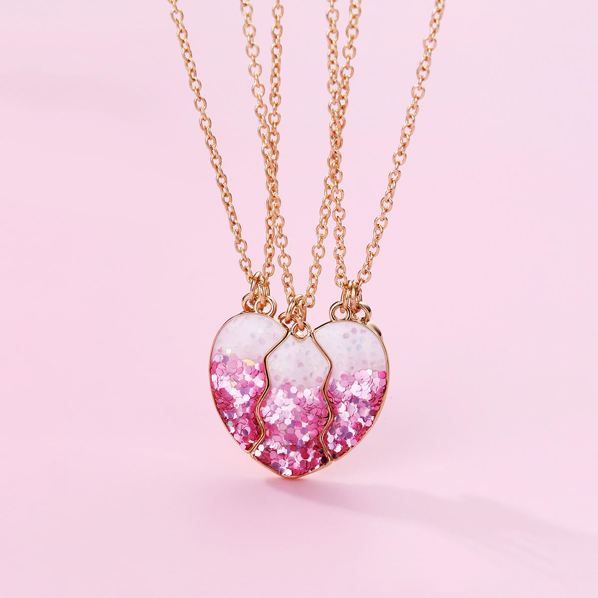 3pcs/Set Pink Heart Magnet Necklace for BFF Best Friends Colorful Children  Kids Girl Heart Friendship Necklace