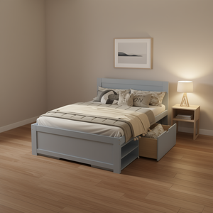 Lit plateforme Db pleine taille avec tiroir et étagères, design moderne en bois gris - Product Image 2