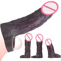 Manchon de pénis creux en silicone liquide noir pour hommes, jouet sexuel portable pour l'agrandissement du pénis, à utiliser avec un anneau pénien pour les rapports sexuels