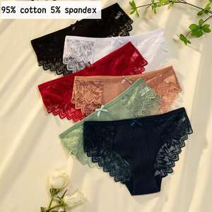 6点セット レディース コットンレースパンティー レースブラジリアンショーツ リボンデザイン リブ生地 透明レースバックパンティー - Product Image 1