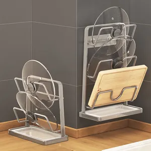 Desktop/Wall Mounted cozinha organizar 304 aço inoxidável parede tampa titular rack armário pote tampa com bandeja de gotejamento