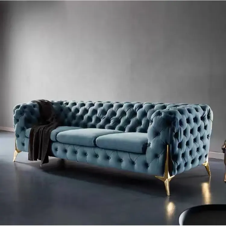 モダンな新しいデザインの高級ソファぬいぐるみグリーンベルベットソファリビングルーム家具ぬいぐるみソファ