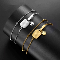 Bracelet unisexe en acier inoxydable pour raquette de pickleball avec balle, bracelet de sport pour joueurs de pickleball, cadeau unique pour les fans