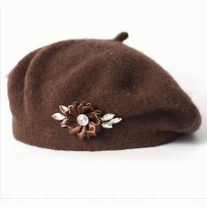Boinas de Lana Francesas de Color Sólido, Gorro Clásico de Invierno, Boina con Decoración Floral para Mujer - Product Image 5