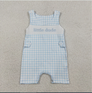 ชุดรอมเปอร์เด็กผู้ชายลายสก็อตสีน้ำเงินปักลาย Little Dude รุ่น SR3482 สำหรับฤดูร้อน - Product Image 6