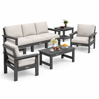 Chaises Adirondack en PEHD en gros, mobilier de repas d'extérieur avec coussins profonds confortables et table basse pour jardin et bord de piscine