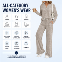 Ensemble décontracté d'été pour femmes, ensemble de survêtement en tricot à manches longues et col en V, tenue en 2 pièces