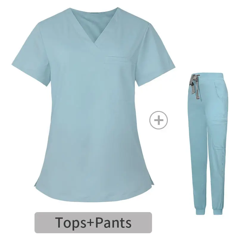 2024 customized logo woven waterproof spandex nurse hospital scrubs suit tops nursing sets medical hospital uniforms for women