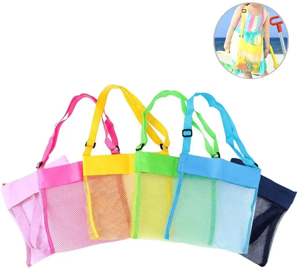 Multi Pouse Custom Faltbare Sommer Sea Shell Aufbewahrung tasche Spielzeug Aufbewahrung tasche Bunte Mesh Strand taschen für Kinder