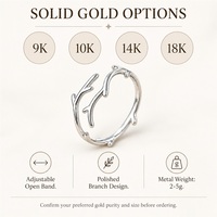 Verstellbarer Zweig-Ring, Polierter Offener Ring, Naturinspirierter Botanischer Schmuck, 9K 10K 14K 18K Massives Weißgold für Damen