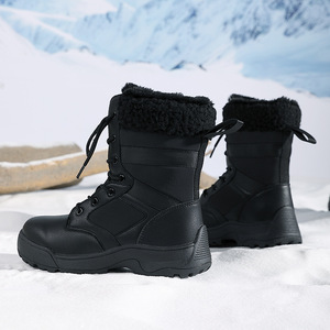 Botas de nieve de invierno con forro polar, con cordones, hasta media pantorrilla, suela antideslizante y resistente para clima frío al aire libre. - Product Image 3