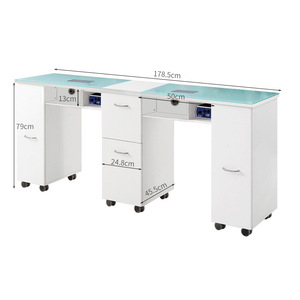 Mesa de manicura Dongpin Beauty con superficie de vidrio templado, doble estación, gabinete de almacenamiento móvil para uso en oficina 3585 - Product Image 2