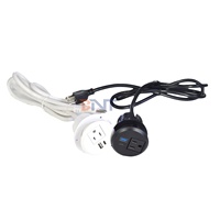 Prise de courant encastrable pour table et canapé, IP44, 1 prise USB de type A+C, diamètre 50 mm, en PC noir, autoportante