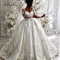 Ashley Carol-Robe de bal en dentelle à manches longues avec appliques 3D de luxe, 2024
