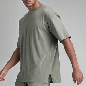 Summer Regular Fit Formal Blank Sports <b>T</b>-<b>shirt</b> for Men Cotton Large Size Round Neck Short Sleeve Bottom Hem Split for sale - Product Image 3