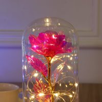 Roses en feuille d'or 24 carats populaires et créatives avec lumière LED lumineuse de Noël, dôme en verre pour cadeau de fête des mères, Saint-Valentin