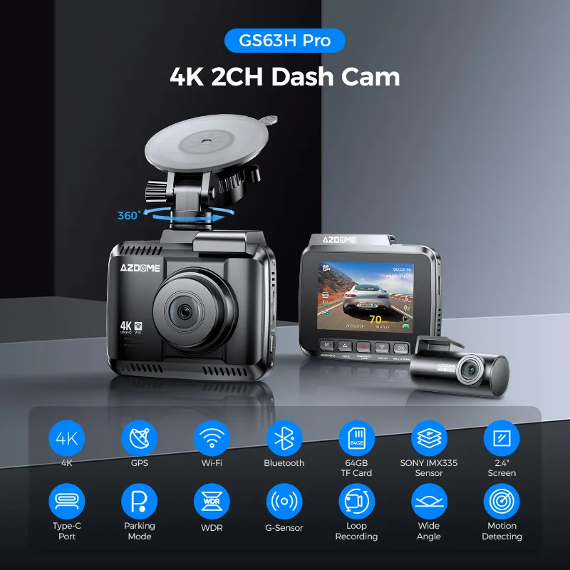 AZDOME GS63H Pro Dash Camera per auto 2.4 pollici 4K 1080P veicolo Blackbox auto DVR Dash Cam anteriore 4K Rear1080P DVR videoregistratore