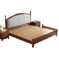 Massivholz-Plattformbett, Vintage Chinesisches Gelenkbettgestell mit Gebogenem Gepolstertem Kopfteil, Queen/King-Size für Schlafzimmer