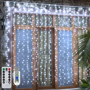 Tirai lampu peri tahan air, dengan 8 mode Remote Timer untuk dekorasi pesta luar ruangan rumah