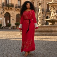 Kaftan africain brodé de sequins, Abaya musulmane, robe de soirée modeste pour femme, pour mariage et Aïd, avec foulard et ceinture