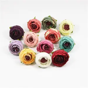 Wholesale 3.5cm mini silk rose flower head wedding candy box decoration cake artificial flower