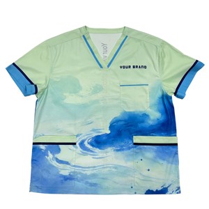 Uniforme Médico Personalizado con Estampado por Sublimación <span class=keywords><strong>para</strong></span> <span class=keywords><strong>Mujer</strong></span>, Diseño de Tinta Acuarela, Cuello en V, Uniforme Médico <span class=keywords><strong>para</strong></span> Enfermera o Doctora - Product Image 5