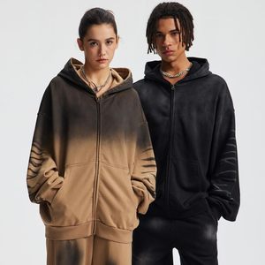 Keepsowing Sweat à capuche unisexe oversize en polaire, effet délavé, entièrement zippé, vintage, avec poche kangourou, pour femme - Product Image 5