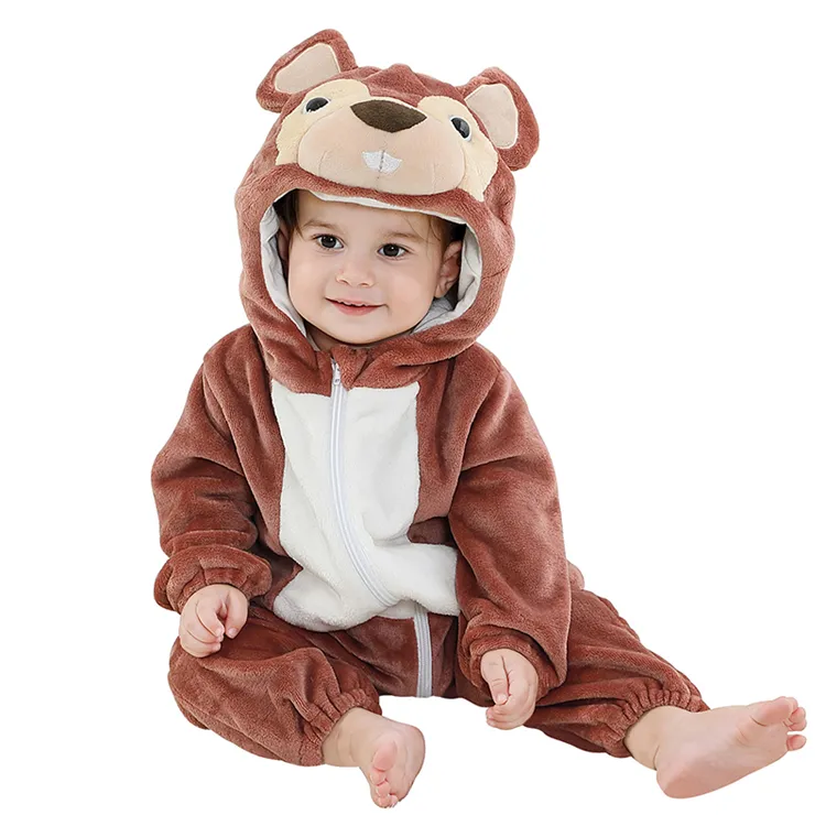 Michley New Born Baby Wears Pajamas Animal Coral Fleece Winter Jumpsuit Boys Romper Toddler Clothes