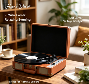 Tocadiscos portátil de vinilo con maleta de cuero vintage, directo de fábrica, con altavoz incorporado y audio BT para decoración del hogar y música. - Product Image 4