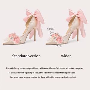Nuevos Zapatos de Novia de Tacón de Aguja con Punta en Pico y Lazo Color Champán para Mujer - Product Image 6
