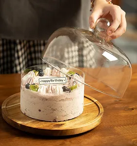Круглая Деревянная Подставка для торта из дерева акации, «ленивая Сьюзан» со стеклянным куполом