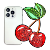 Parche Termoadhesivo de PVC Bordado con Lentejuelas de Cereza Roja Brillante y Hoja Verde, de Calidad Garantizada, para Ropa