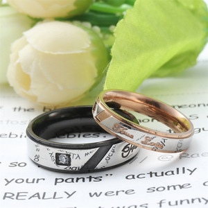 Titanium Steel <b>Couple</b> <b>Rings</b> Round Brilliant Cut Diamond Unisex Everyday Wear Jewelry 23008 - Product Image 4